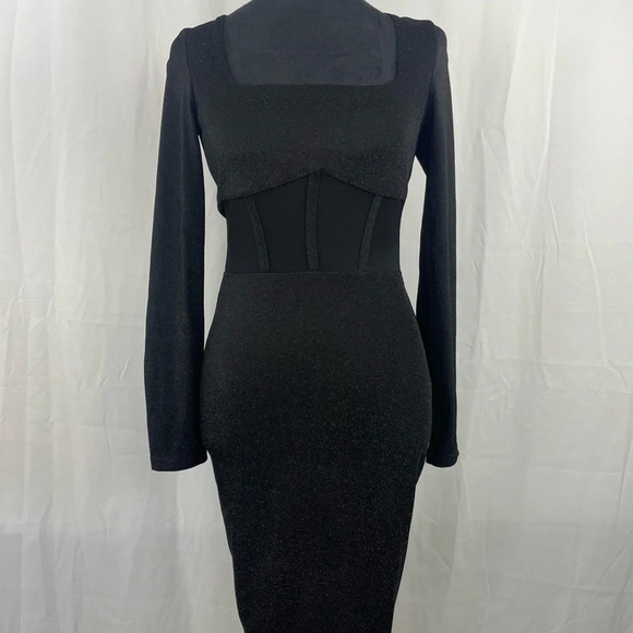 NWT Square Neck shiny long sleeve bodycon dress - Picture 2 of 10